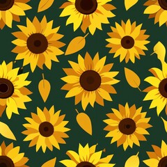 Seamless pattern of sunny sunflowers with golden petals and dark centers, Generative AI