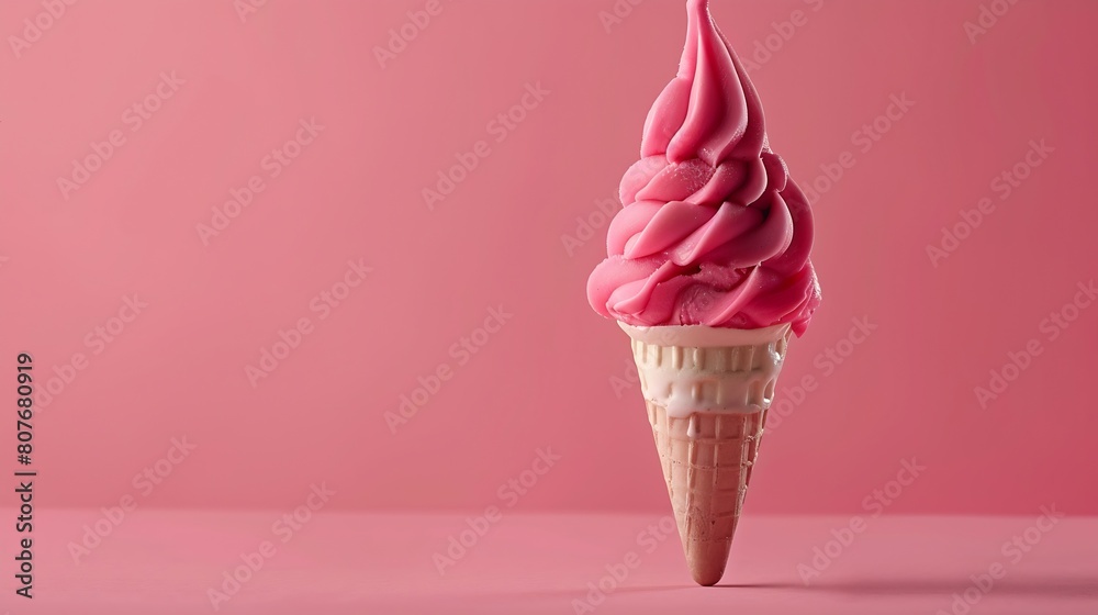 Poster ice cream cone on a pink background : generative ai