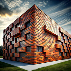 abstract brick wall pattern in modern building