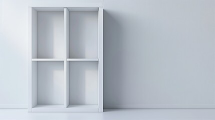 A classic bookshelf with space for books, located in a clean room.