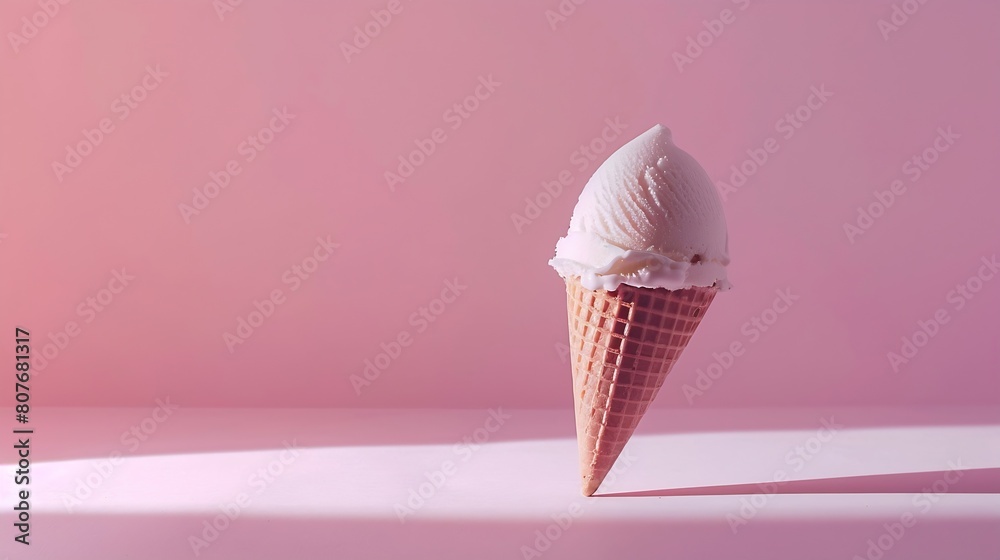 Poster ice cream cone on a pink background : generative ai