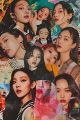 Vibrant K-Pop Girl Group Collage and 2000s Teen Magazine Fashion Illustration.