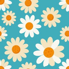 Fototapeta na wymiar Seamless pattern of whimsical daisies with white petals and sunny yellow centers, Generative AI