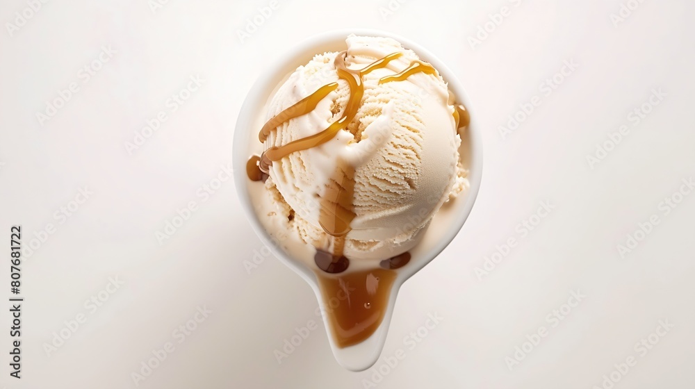 Aufkleber vanilla ice cream with caramel sauce isolated on white background top view : generative ai