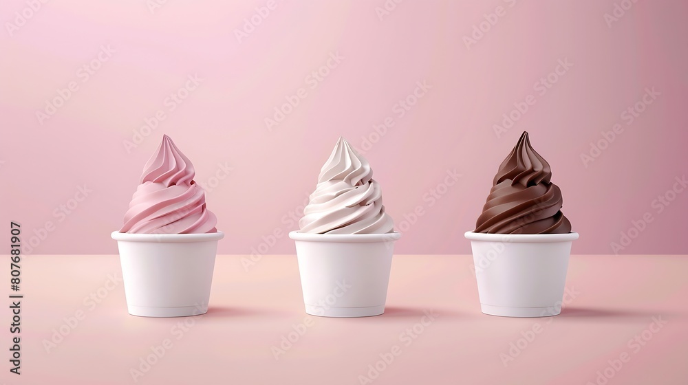 Leinwandbilder mockup strawberry frozen yogurt or soft ice cream vanilla and chocolate frozen yogurt or soft ice cr