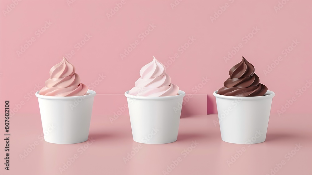 Aufkleber mockup strawberry frozen yogurt or soft ice cream vanilla and chocolate frozen yogurt or soft ice cr