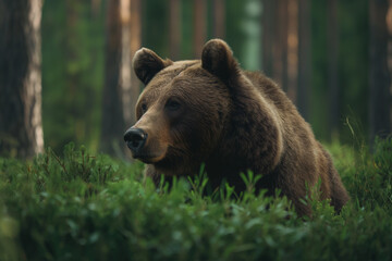 Majestic grizzly bear in the forest