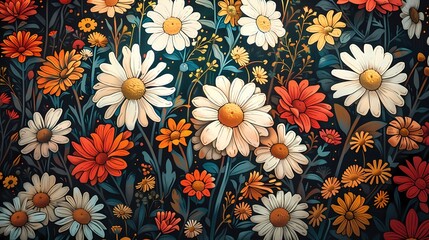 colorful chamomile plants pattern illustration poster background