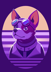 A highly stylized and vibrant digital illustration features a dog, likely a terrier breed, wearing an aviator's helmet and goggles, depicted with bold outlines and a playful, artistic flair on 