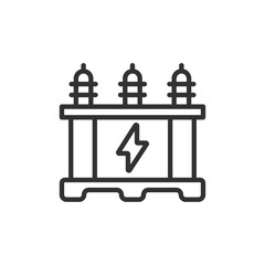 Transformer, in line design. Electrical, Power transformer, Voltage, Distribution transformer on white background vector. Transformer editable stroke icon.