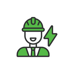 Electrical engineer, in line design, green. Electrical engineer, Engineer, Electrical, Electrician, Technician, Professional on white background vector. Electrical engineer editable stroke icon.