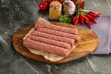 Raw beef kebab sausage for grill