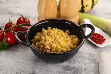 Boiled bulgur wheat in the bowl