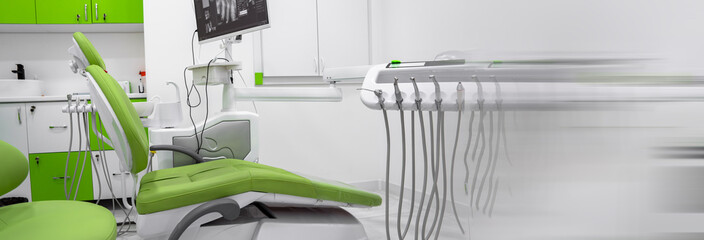 Dentist working room with green color design, medical concept