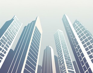 Obraz premium Abstract skyscrapers white and blue background, geometric pattern of towers, perspective graphic shapes of buildings, Architectural, financial, corporate business brochure template