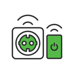 Smart socket, in line design, green. Smart socket, smart, socket, device, technology on white background vector. Smart socket editable stroke icon