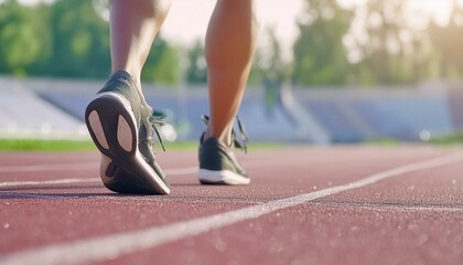 Athlete warming up on a running track. Leg close-up.