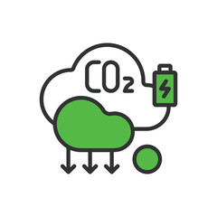 Carbon dioxide, in line design, green. Carbon dioxide, carbon, dioxide, greenhouse, gas on white background vector. Carbon dioxide editable stroke icon.