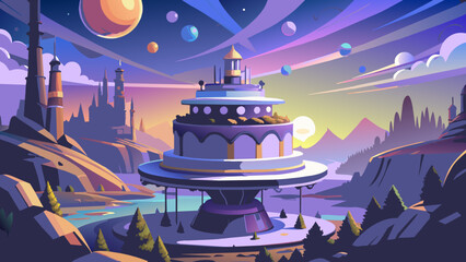 A vibrant, stylized illustration depicts a tranquil retro island scene with palm trees on a beach, a calm turquoise sea, and a distant mountain under a bright blue sky, all rendered in a clean,