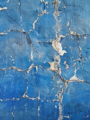 The blue backdrop is a web of abstract cracks, a striking visual of deterioration and the beauty found within it.