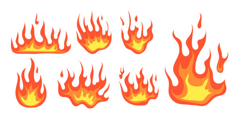 a collection of vector cartoon flames with matching red and yellow colors