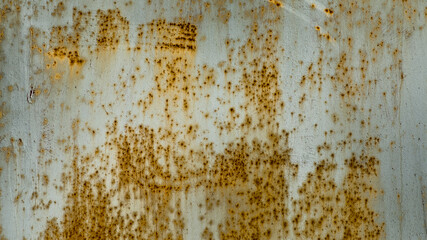 in the photo there is an old rusty metal wall close up