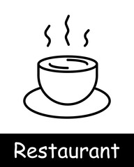 Restaurant set icon. Cloche, chef knife, ice cream, noodle bowl, chopsticks, fork, cocktail glass, wine glass, entree, soup, hot dish, cutlery, dango. Gourmet food concept.