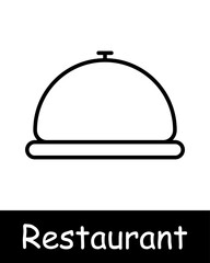 Restaurant set icon. Cloche, chef knife, ice cream, noodle bowl, chopsticks, fork, cocktail glass, wine glass, entree, soup, hot dish, cutlery, dango. Gourmet food concept.