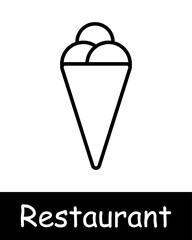 Restaurant set icon. Cloche, chef knife, ice cream, noodle bowl, chopsticks, fork, cocktail glass, wine glass, entree, soup, hot dish, cutlery, dango. Gourmet food concept.