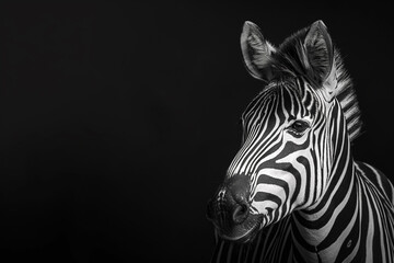 Fototapeta na wymiar Portrait of a zebra on a black background