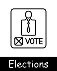 Elections set icon. Vote, candidate, speech, calendar, voting, percentage, diagram, statistics, pencil, hand, record, handshake, loudspeaker, people opinion, passport. Electoral campaign concept.
