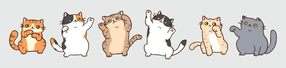 Vector Illustration of Cute Cartoon Cat Characters on Isolated Background