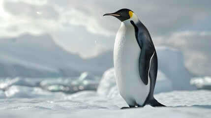 Realistic Photo Penguin. 3D render on fantasy and fufure.