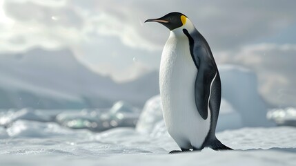 Naklejka premium Realistic Photo Penguin. 3D render on fantasy and fufure.