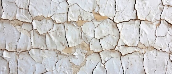 Fading white paint peels away from a wall, revealing layers of history and wear. The fragmented texture is a silent narrative of past and present.