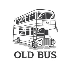 illustration of vintage double decker bus, public transportation. - obrazy, fototapety, plakaty