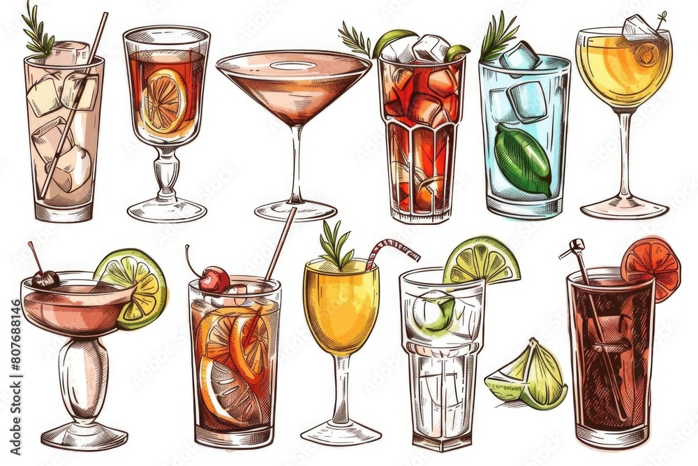Poster Various types of beverages on display, perfect for menu design.