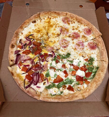 Assorted pizza in a box for delivery