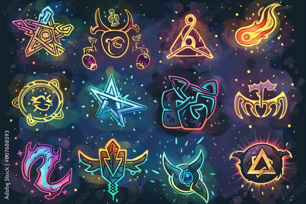 Canvas Prints cartoon cute doodles of ancient runes glowing with mystical energy, with powerful rune elementals ch