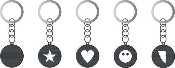 Metal key ring in other shapes. Vector Isolated.