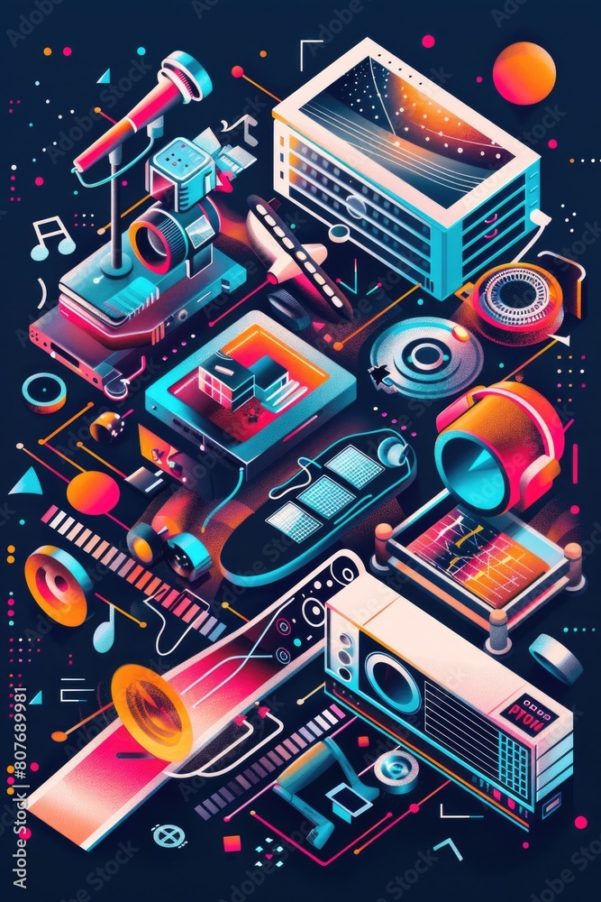 Poster a digital illustration of electronic devices. perfect for tech-related projects