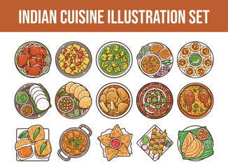 Indian cuisine vector illustration set