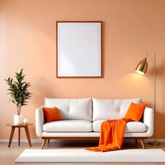 3d rendered empty frame picture mockup in cozy living room