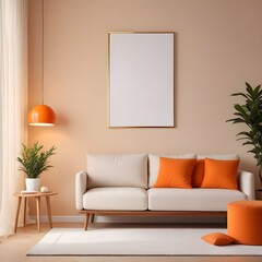 3d rendered empty frame picture mockup in cozy living room