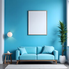 3d rendered empty frame picture mockup in cozy living room
