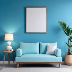 3d rendered empty frame picture mockup in cozy living room