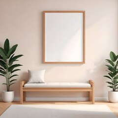 3d rendered empty frame picture mockup in cozy living room