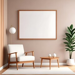3d rendered empty frame picture mockup in cozy living room