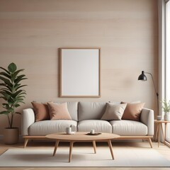 3d rendered empty frame picture mockup in cozy living room