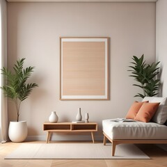 3d rendered empty frame picture mockup in cozy living room